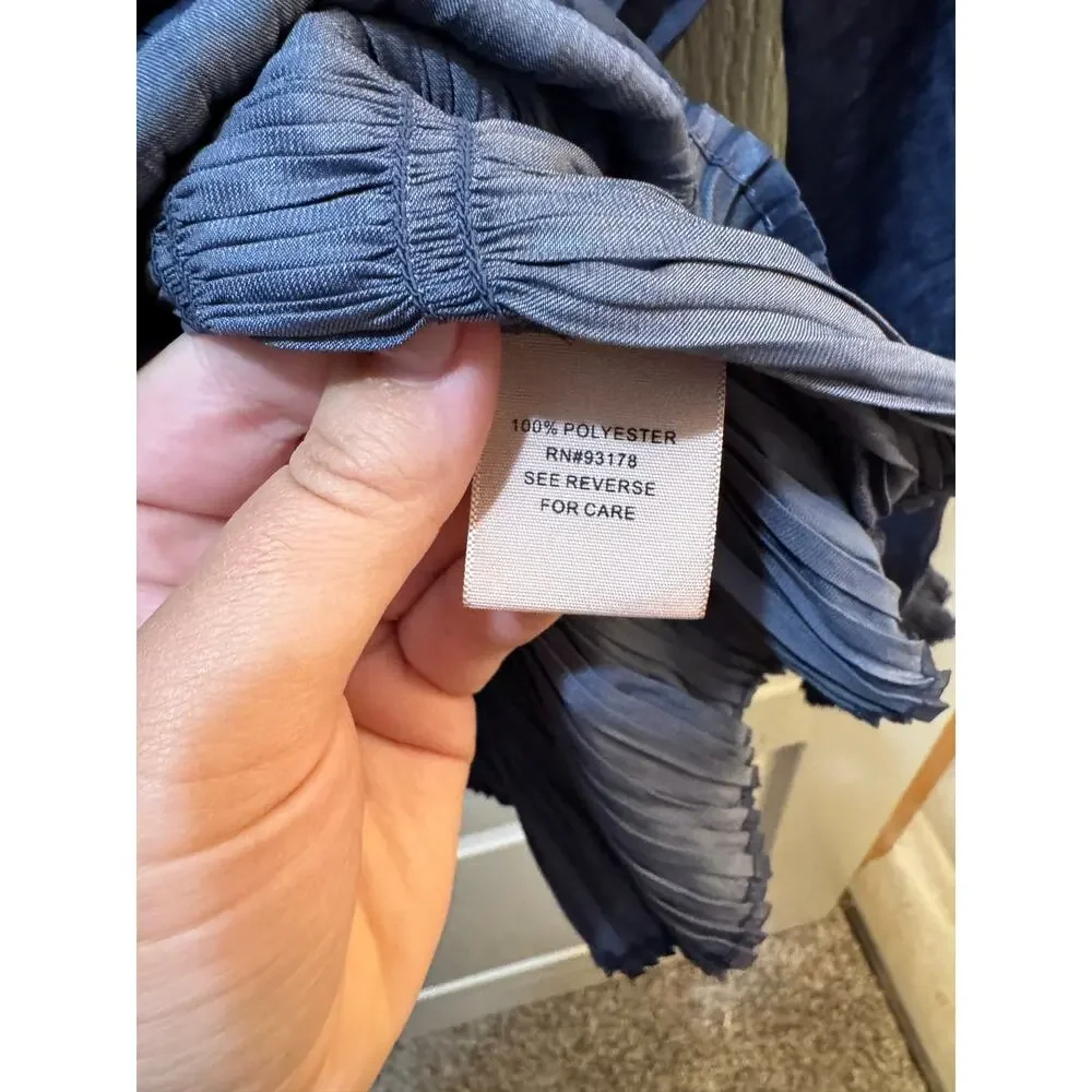 Philosophy Dusty Blue Pleated Blouse Small Long Sleeve V Neck Romantic Boho Top